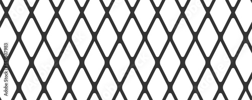 Diagonal cross line grid seamless pattern. Geometric diamond texture. Black diagonal line mesh on white background. Minimal quilted fabric. Metallic wires fence pattern. Vector illustration.