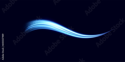 Abstract effect of movement with the speed of light. Blue spiral glow effect. Magic shiny line. Neon. Background.