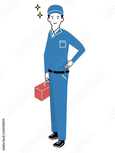 作業着（水道屋、ガス工事、工事現場など）の男性