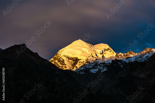 Alpenglow on Ubarak Kangri peak (6150m), Padum, Zanskar, Ladakh, India