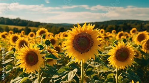 Fields of blooming sunflowers