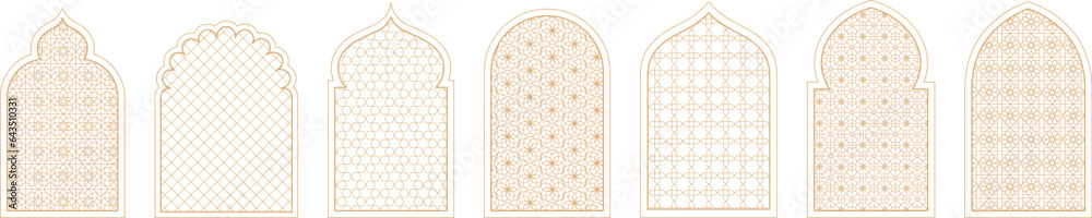 Arabian arc windows, mosque shapes graphic islam elements. Arab decorative window, muslim architecture ornate beautiful racy vector design
