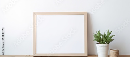 Photo frame on table with copy space clean design mock up office background don t forget note Scandinavian style