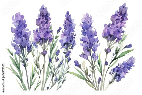 Watercolor image of a set of lavender flowers on a white background