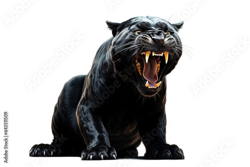 Portrait of Black panther, Leopard or Cheetah that looking at camera isolated on transparent background, Black fur variations of Panthera pardus