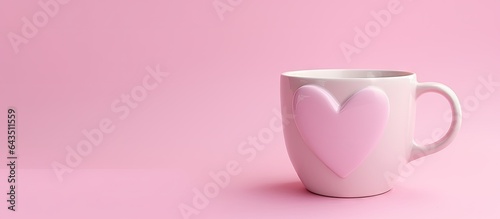 Valentine s Day themed picture of heart shaped object in a white mug on a pink background