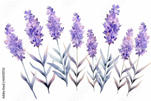 Watercolor image of a set of lavender flowers on a white background