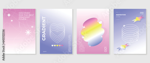 Idol lover posters set. Cute gradient holographic background vector with vibrant colors, heart, sparkle, dot halftone. Y2k trendy wallpaper design for social media, cards, banner, flyer, brochure.