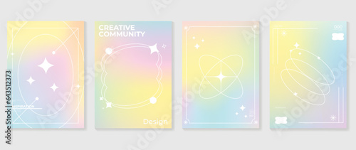Idol lover posters set. Cute gradient holographic background vector with vibrant colors, sparkle, border. Y2k trendy wallpaper design for social media, cards, banner, flyer, brochure.