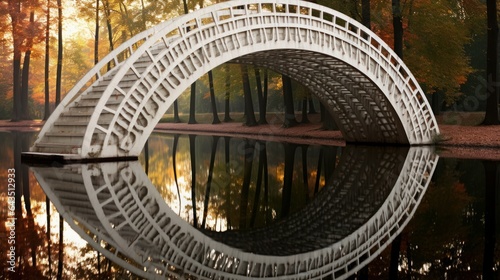 The graceful arch of a bridge reflected in still water