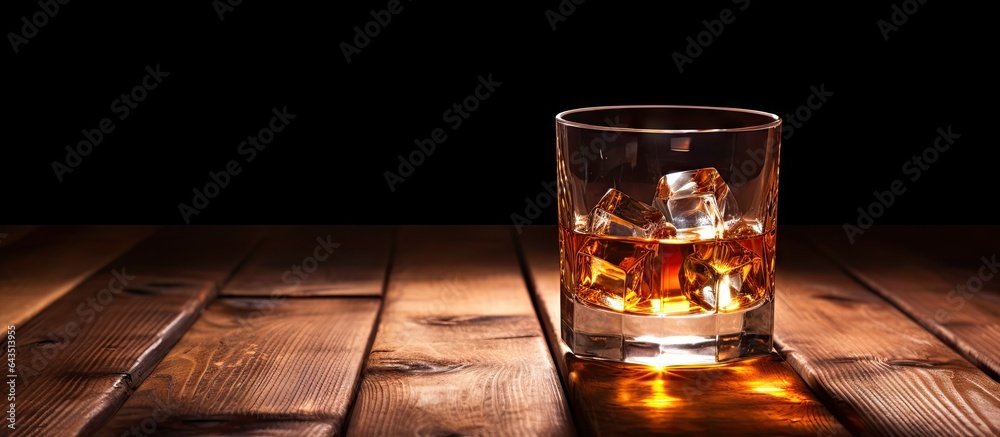 Whiskey on a wooden bar in a glass Whiskey on a wooden bar in a glass