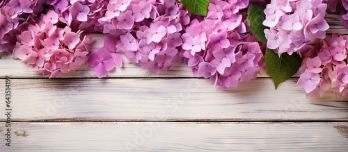 Hydrangea flowers on wooden...
