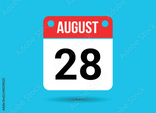 August 28 Calendar Date Flat Icon Day 28 Vector Illustration
