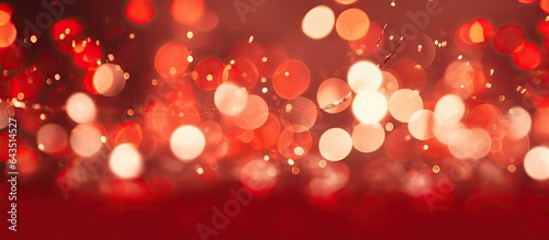 Christmas red glitter background with bokeh holiday glowing backdrop