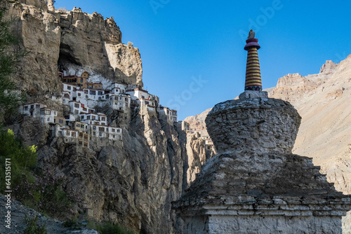 The beautiful Phuktal Monastery built right into the side of a cliff, seen on a trek through Zanskar, Ladakh, India photo