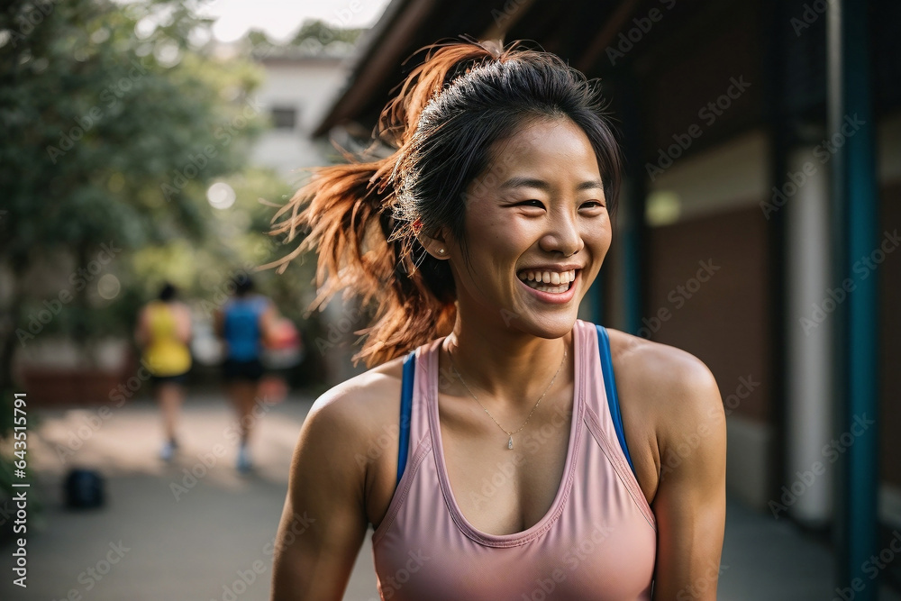 Woman smiling during a workout in the outdoors