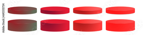 8 piece set of 3d rendered cylinder platforms in different shades of red gradient colors, isolated. Editable Vector Illustration. Perfect for red themed designs, Christmas, Valentine's Day
