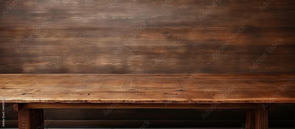 Close up of a brown wooden table and bench