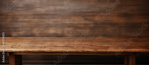 Close up of a brown wooden table and bench