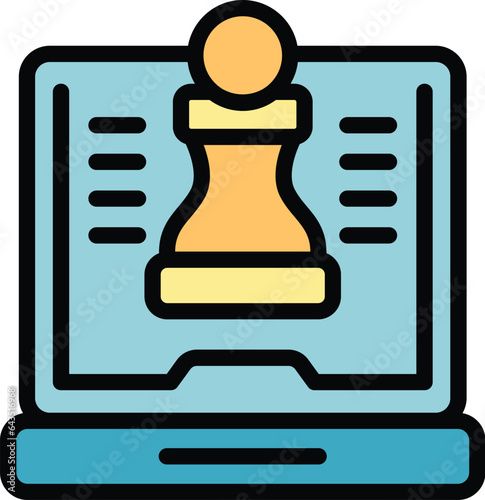 Online chess icon outline vector. Game pc. Digital device color flat