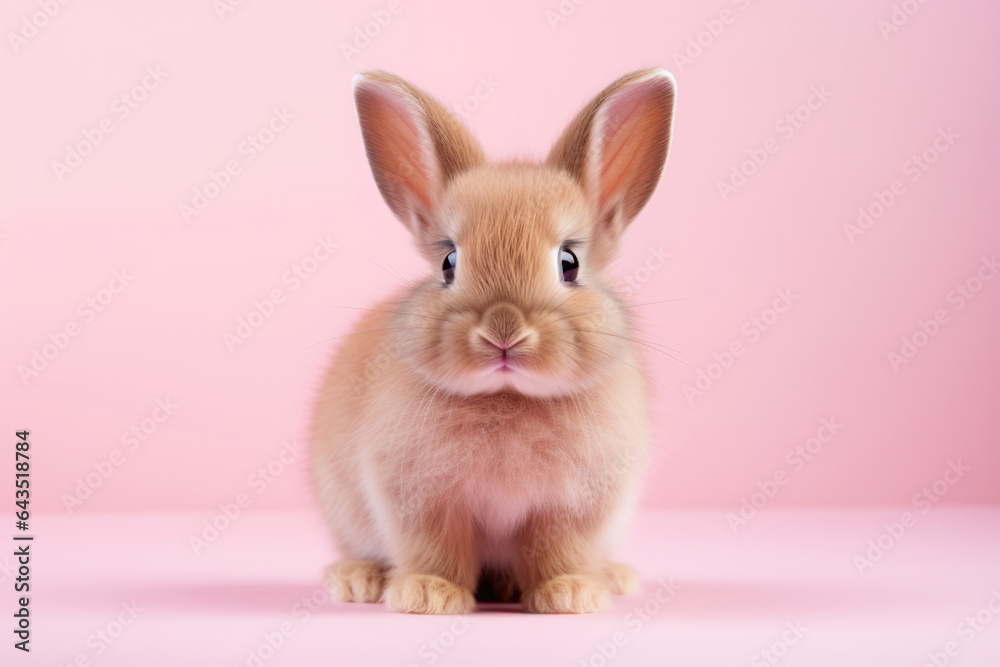 Cute Bunny On Pink Background. Сoncept Bunny Care, Cute Animal Photography, Pink Aesthetics, Background Design Cute Bunny On Pink Background. Сoncept Bunny Care, Cute Animal Photography, Pink Aesthetics, Background Design
