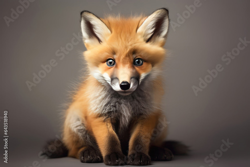 Cute Fox Kit On Gray Background. Сoncept Adorable Animals, Colorful Photography, Cute Kits, Foxes In Nature