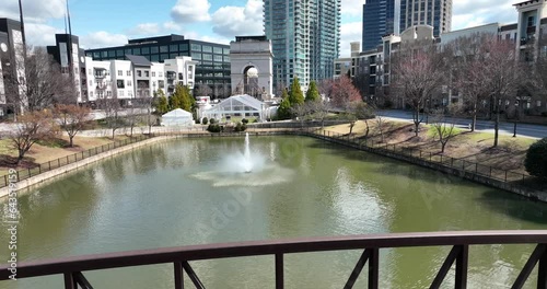 Fountain view during day over bridge Atlantic Station atlanta Georgia photo