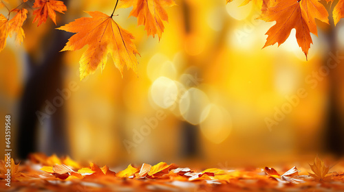 Radiant Autumn Splendor Gorgeous Orange and Yellow Leaves Amid Sunlit Park Bokeh  Creating a Captivating Natural Background. created with Generative AI