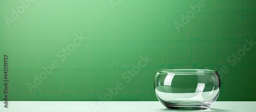 Clean glass bowl on green b...