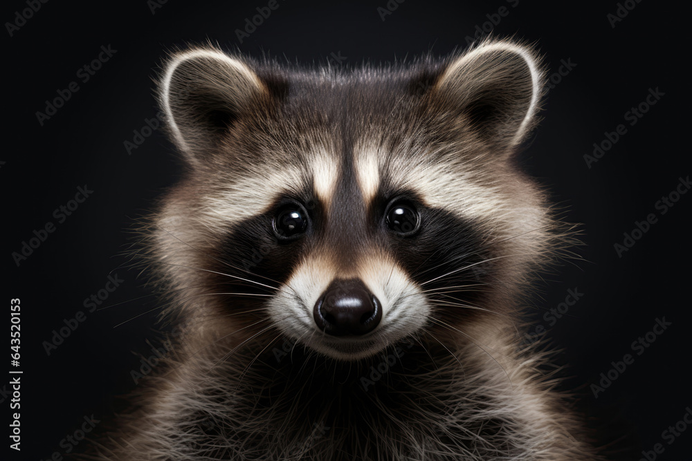 Cute Raccoon On Gray Background. Сoncept , Cuteness Of Raccoons, Gray Backgrounds In Photography, Animal Portraits, , Wildlife Photography