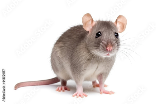 Cute Rat On White Background . Сoncept Safe Pet Rat Ownership, Caring For Small Mammals, Decorating With Cute Rat Imagery, The Unique Symbolism Of Rats photo