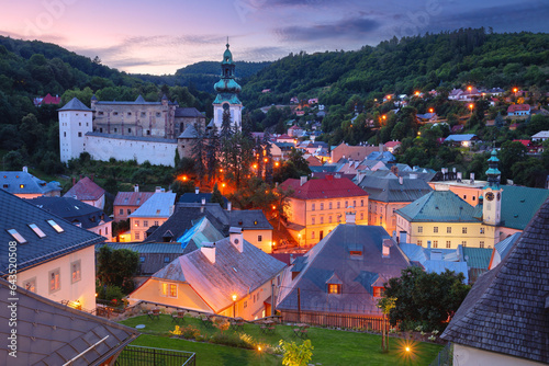 Obraz na płótnie Banska Stiavnica, Slovakia. Cityscape image of historical city of Banska Stiavnica, Slovak Republic at summer sunset. w salonie