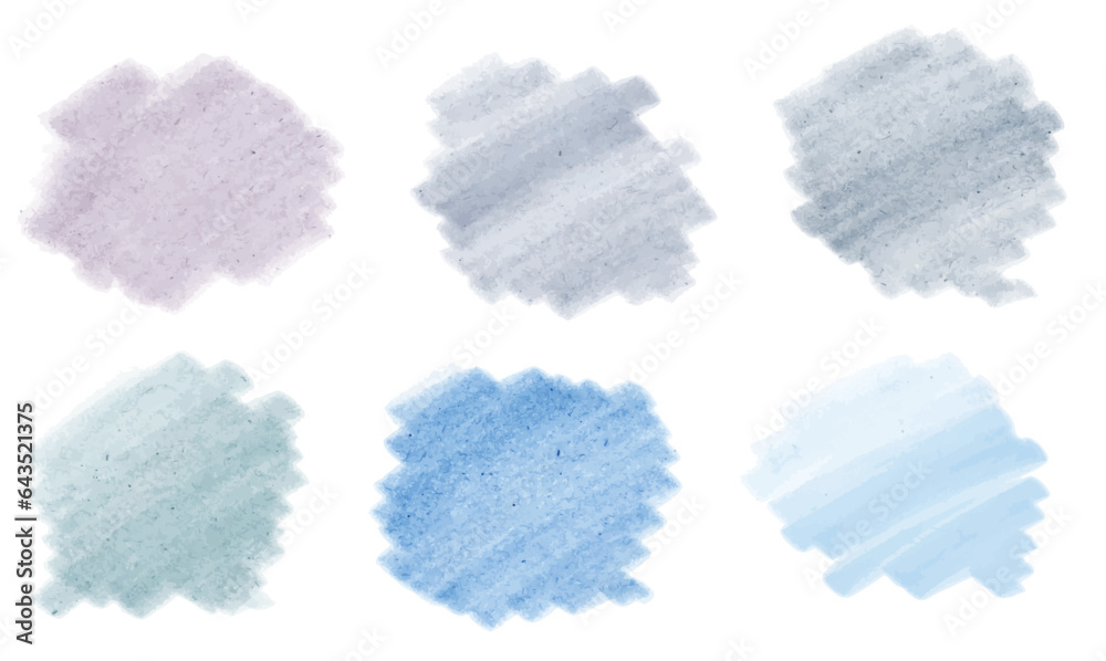 Fototapeta premium Delicate pastel watercolor stains for the background of different colors in blue tones. Vector image.