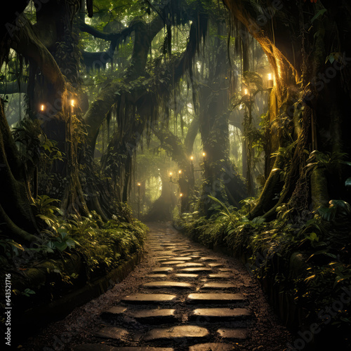 Enchanted Pathway Leading To Hidden Realm Of Mythical Beings.   oncept Enchanted Pathway  Hidden Realms  Mythical Beings  Fantasy Exploration