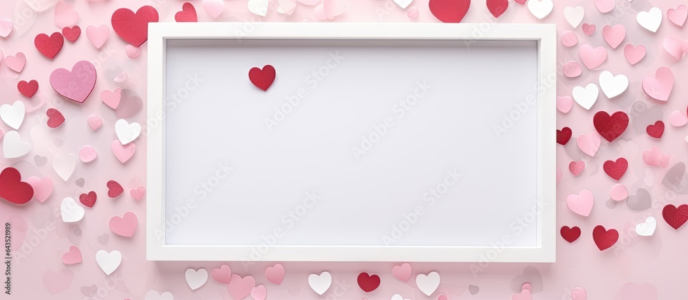 Mock up of heart shaped paper on white frame with space in the center