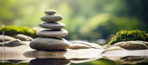 Focused on traditional Japanese zen garden meditation stones