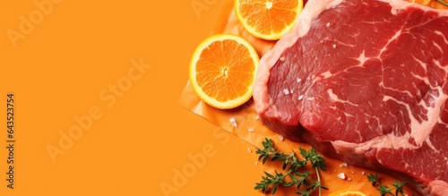 Raw Beef Brisket on orange ...