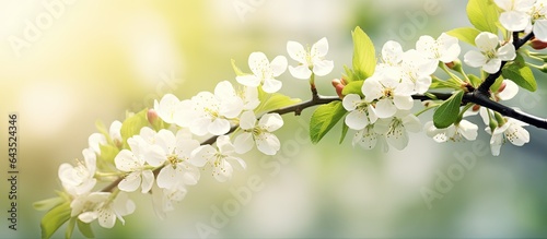 Springtime with blooming cherry flowers green leaves and a floral background providing space to write