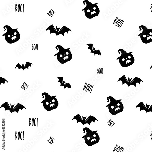 Happy Halloween pattern with pumpkin, bat , witch hat. Monster seamless pattern Vector illustration.