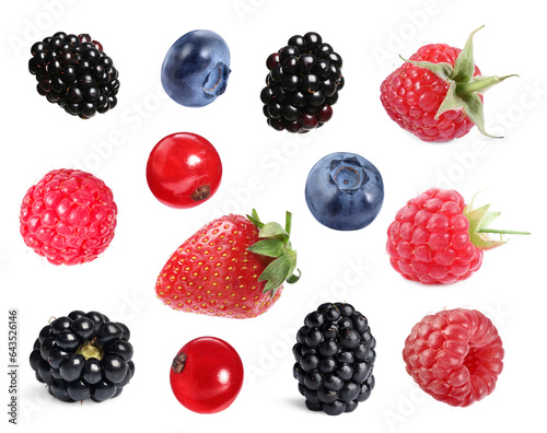 Set with different ripe berries isolated on white