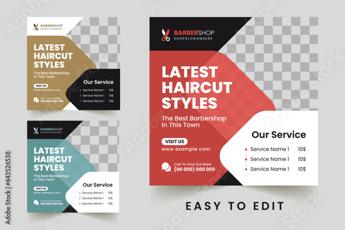 Vector modern barbershop or haircut social media post banner template