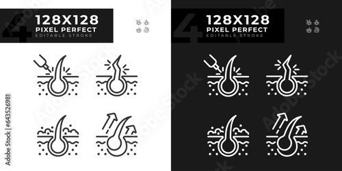 Pixel perfect dark and light icons set representing haircare  editable thin line illustration.