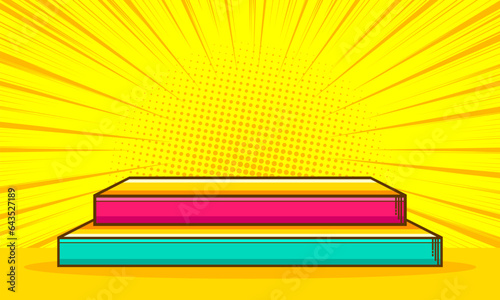 Comic cartoon with blank podium stage background