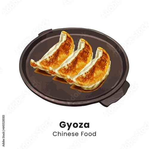 Fried dumplings gyoza. Hand drawn watercolor vector illustration