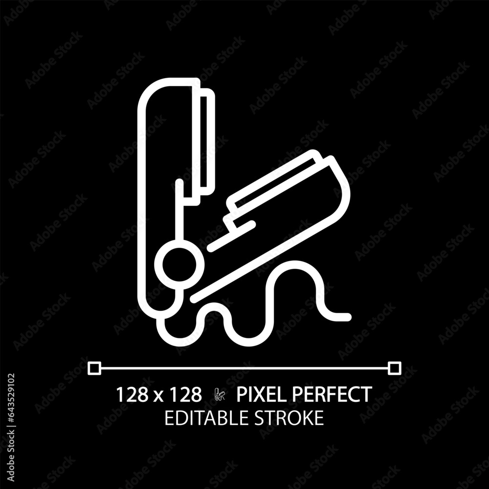 2D pixel perfect editable hair straightener white icon, isolated vector, haircare thin line simple illustration. 2D pixel perfect editable hair straightener white icon, isolated vector, haircare thin line simple illustration.