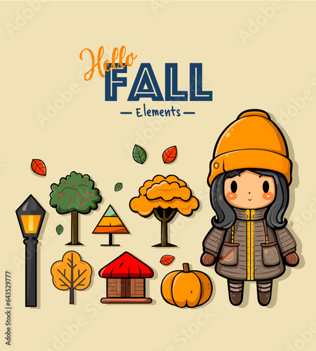 Cute Hello Fall Vector Clip Art photo
