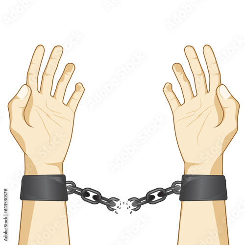 hands breaking steel shackles chain concept design vector illustration, fighting for freedom against sign, getting free, struggle for liberty