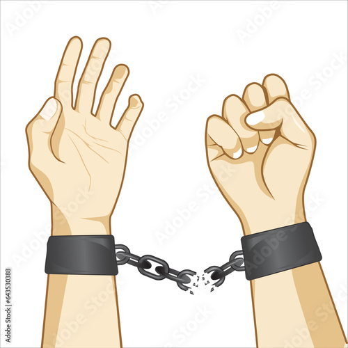 hands breaking steel shackles chain concept design vector illustration, fighting for freedom against sign, getting free, struggle for liberty