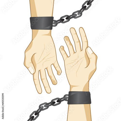 Wrists and hands in handcuffs and chains vector illustration, separate symbol, slavery