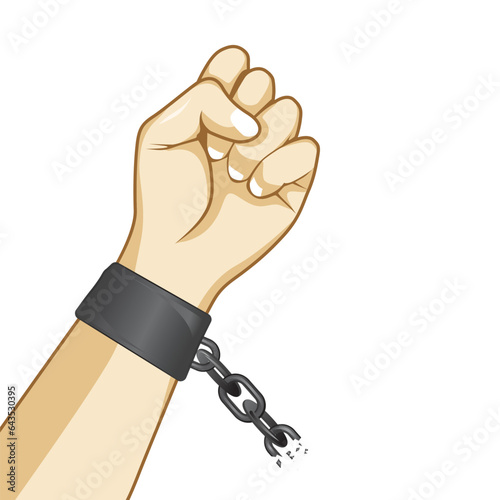 hands breaking steel shackles chain concept design vector illustration, fighting for freedom against sign, getting free, struggle for liberty
